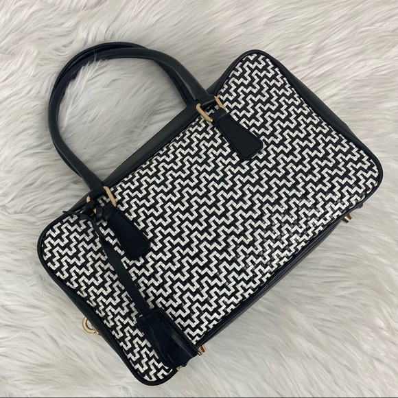 Prada Handbags - Prada Leather Basketweave Bowler Bag